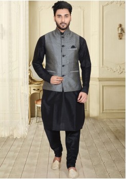 BLACK COLOR MENS KURTA JACKET SET